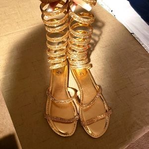 Rose Gold Bling Wrap Slinky Sandals